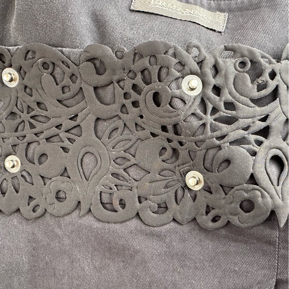 Ermanno Scervino Cotton Blend Charcoal Gray Pleated Mini Skirt- Laser Cut Detail - Picture 5 of 11